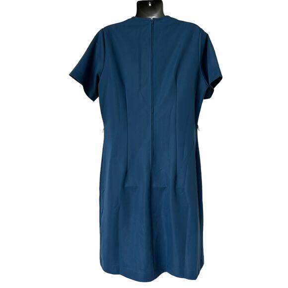 Vintage Mynette Dress Blue 60s Midi Length Short Sleeves Women's Size Large - Picture 2 of 13